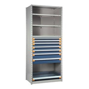 Rousseau Metal Drawers with Shelves and Rollout Shelf