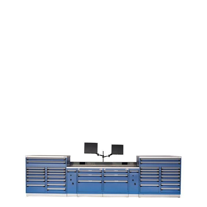 Rousseau Technician Workcenters with Stainless Top and Laptop Supports Blue