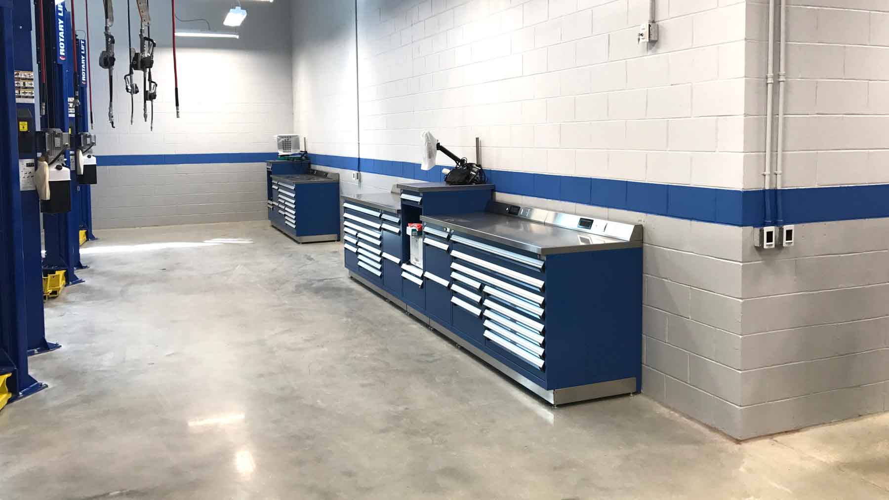 Workbenches with Toolboxes in Service Department