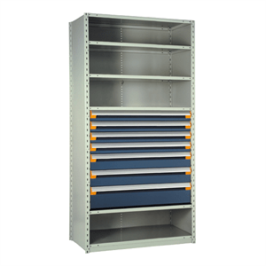 Rousseau Drawers in Shelving Units with 7 Blue Drawers and Compartments