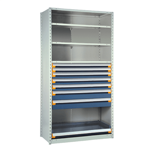 Rousseau Drawers in Shelving Unit with 7 Blue Drawers