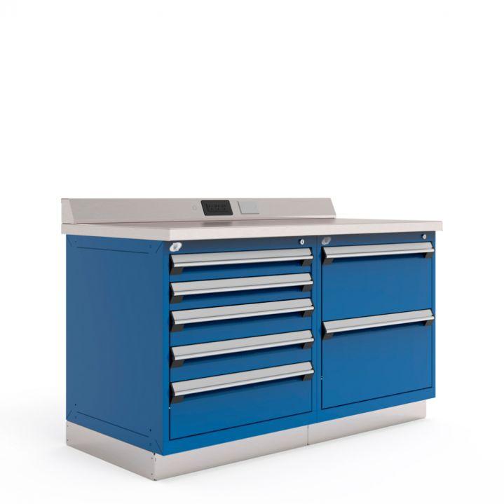 Rousseau Metal Single Technician Workcenter GT with Drawers and stainless top blue