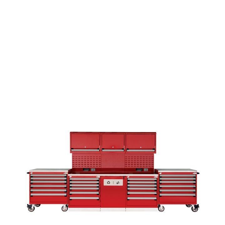 Rousseau Technician Workcenter Double Red with Mobile Toolboxes
